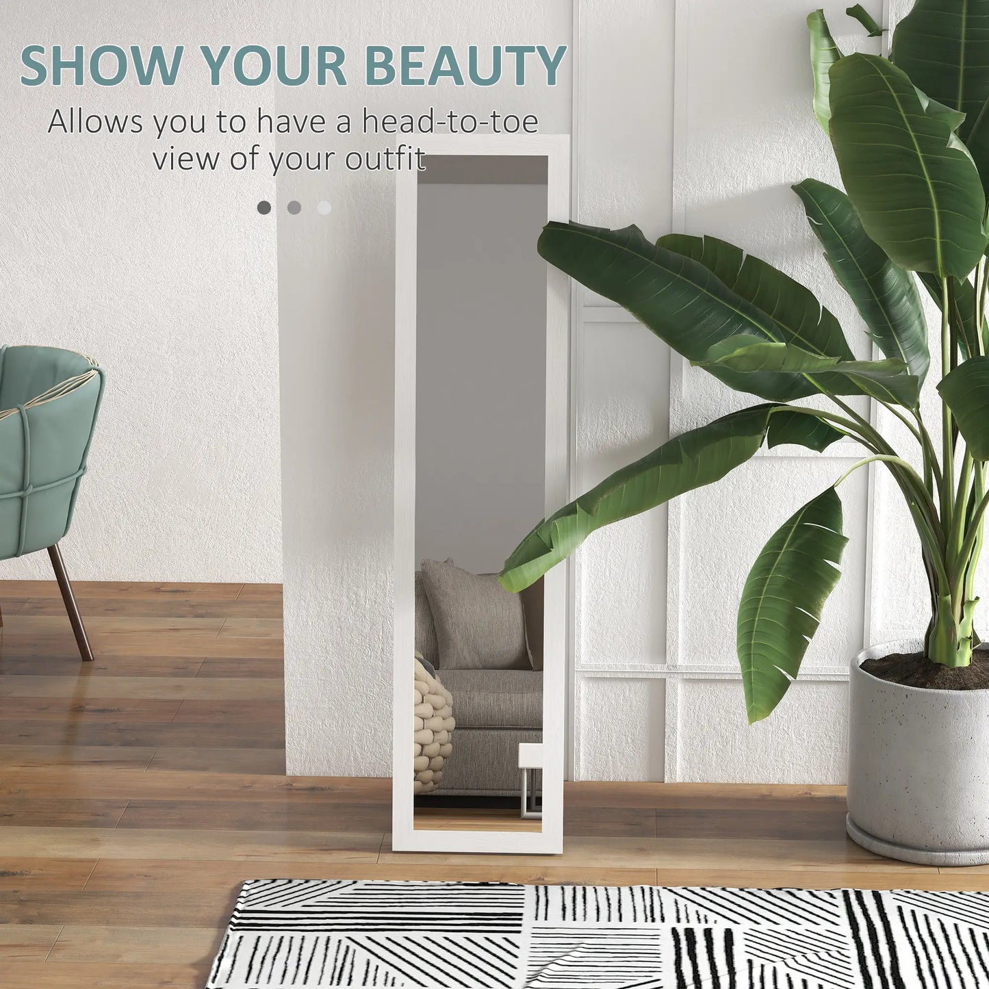 15" x 62" Full Length Mirror, Free Standing, White Full Length Mirrors at Gallery Canada