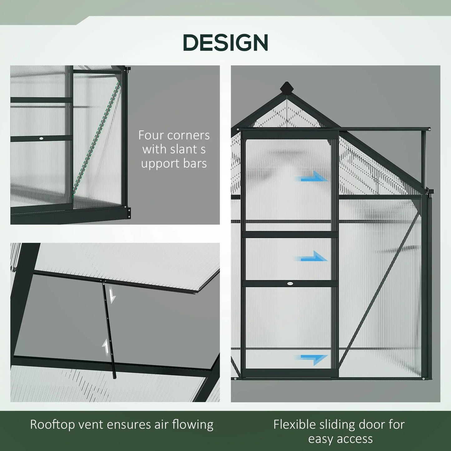 Greenhouse Kit, PC Board with Sliding Door, 6.2' x 6.3' x 6.6', Grey Walk In Greenhouses at Gallery Canada