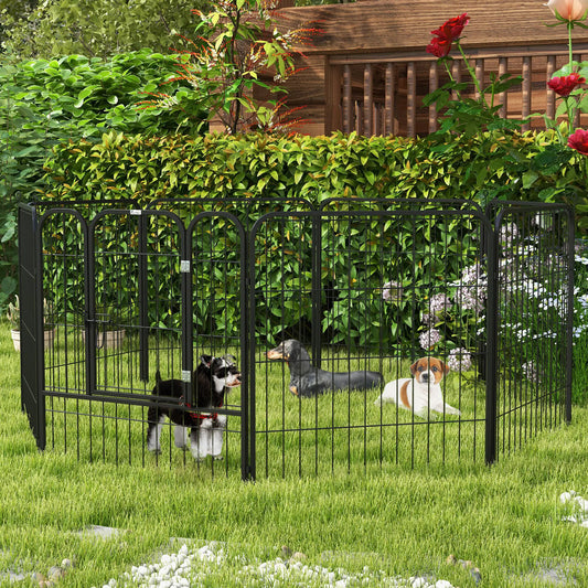 8 Panel Pet Playpen, Heavy-Duty Metal, Foldable, Indoor Outdoor, 31.5"H Houses, Kennels & Pens Black at Gallery Canada