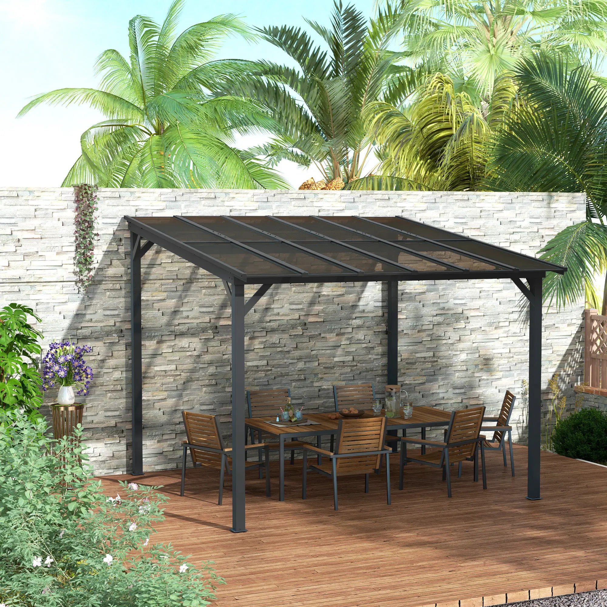10' x 10' Hardtop Gazebo, Wall Mounted Free Standing, UPF 50+ Waterproof Polycarbonate Roof Pergolas at Gallery Canada
