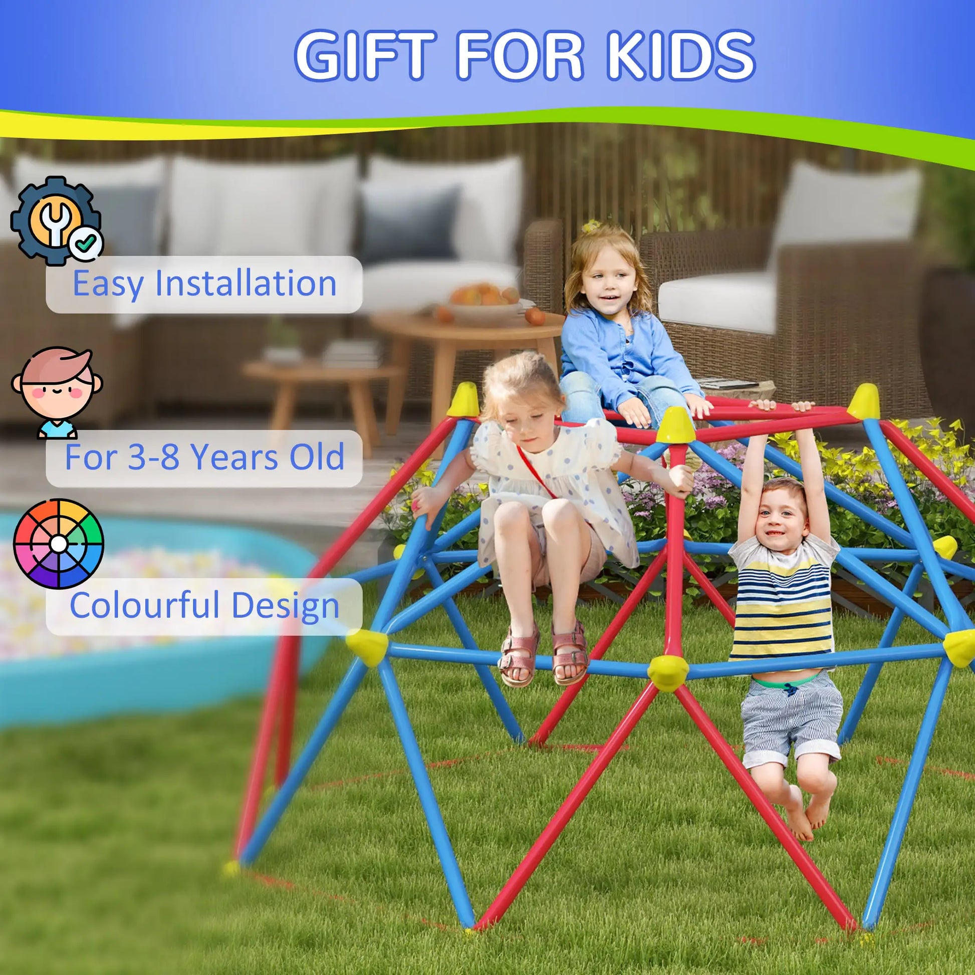 6 FT Climbing Dome Jungle Gym, UV-Resistant Steel, 396 lbs, Ages 3-8, Rust Gym Sets & Swings at Gallery Canada