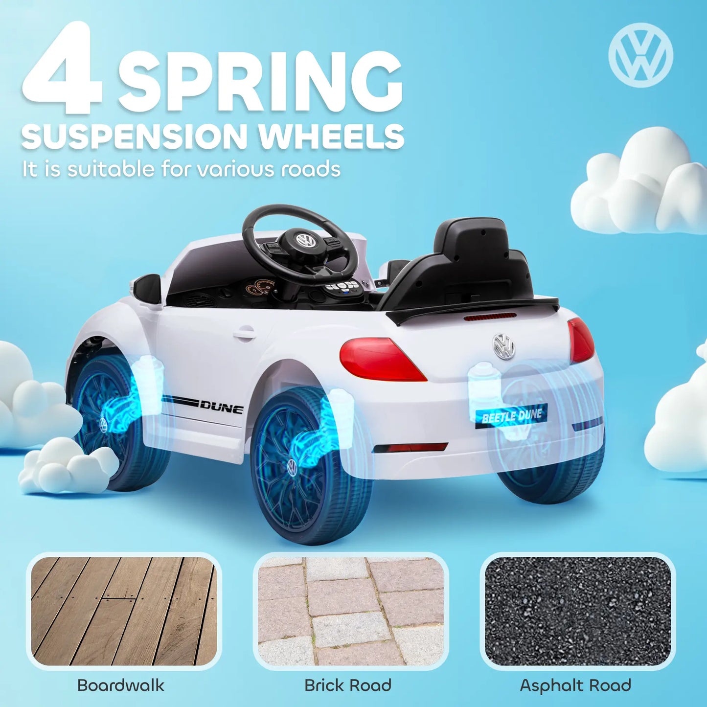 12V Volkswagen Beetle Kids Electric Car, Remote Control, White Electric Toy Cars at Gallery Canada