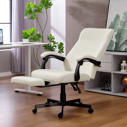 High Back Swivel Recliner Chair, Adjustable Height, Footrest, Cream White Office Chairs at Gallery Canada