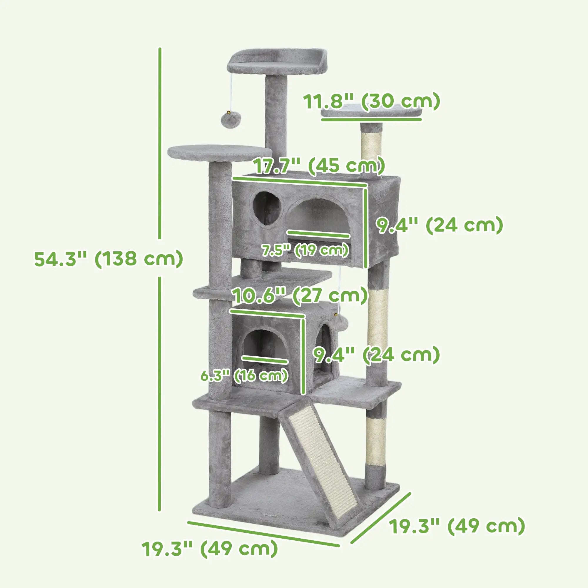 54 Cat Tree, Multi-Level Tower with Scratching Posts, Condos, Bed, Light Grey Cat Towers at Gallery Canada