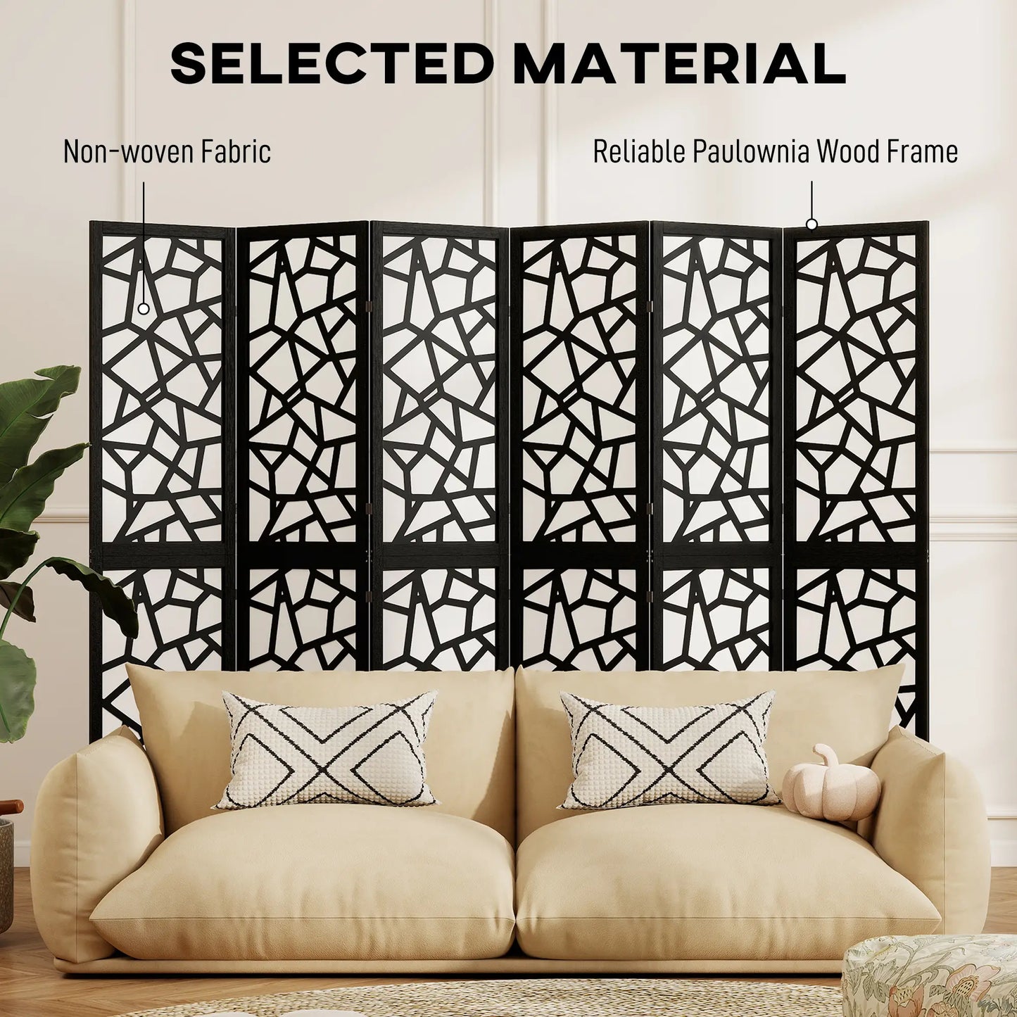 6 Panel Room Divider, 5.6 FT, Geometric Pattern Privacy Screen, Black Room Dividers at Gallery Canada
