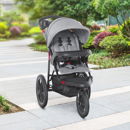 Baby Stroller Foldable Carriage for Toddler with Adjustable Backrest and Canopy Suspension System Rubber Tire 5-Point Harness Cup Holder Storage Basket Grey - Gallery Canada