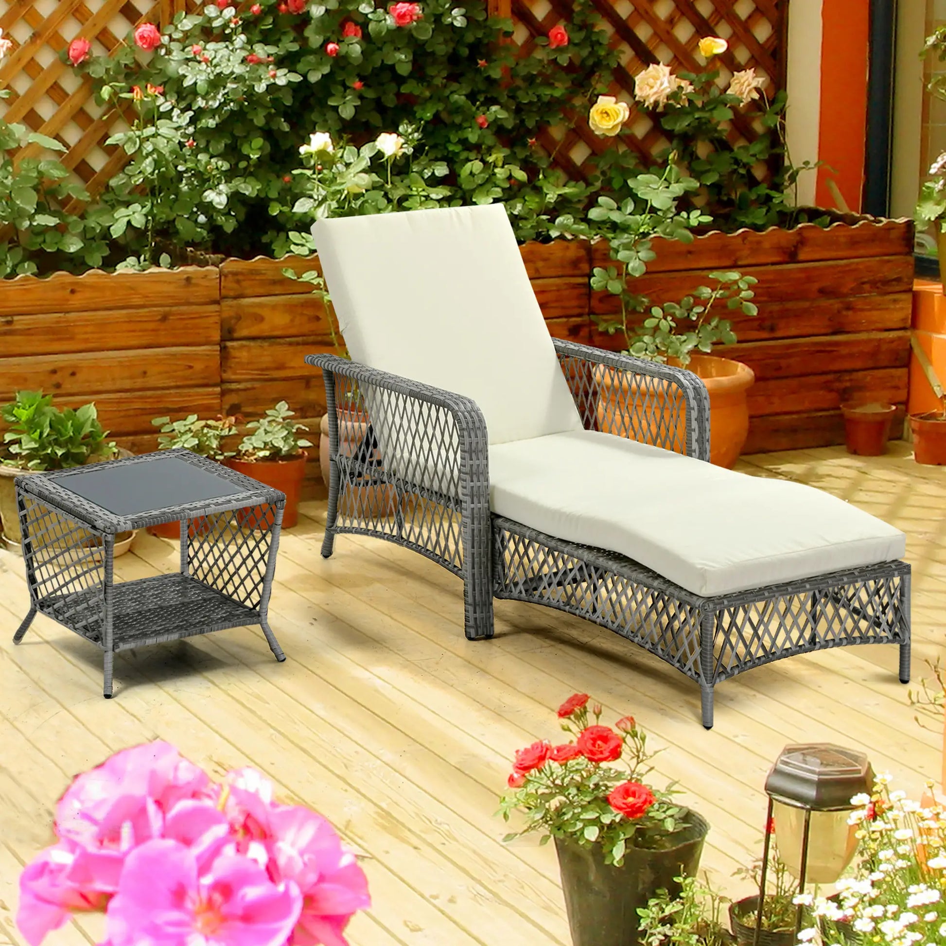 2-Piece Wicker Patio Lounge Set With Cushions, Outdoor PE Rattan Chaise Chair, Coffee Table, Cream White Chaise Loungers at Gallery Canada