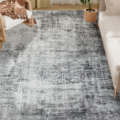 Modern Abstract Area Rug 9x12, Machine Washable, Non-Slip, Grey Living Room Furniture at Gallery Canada