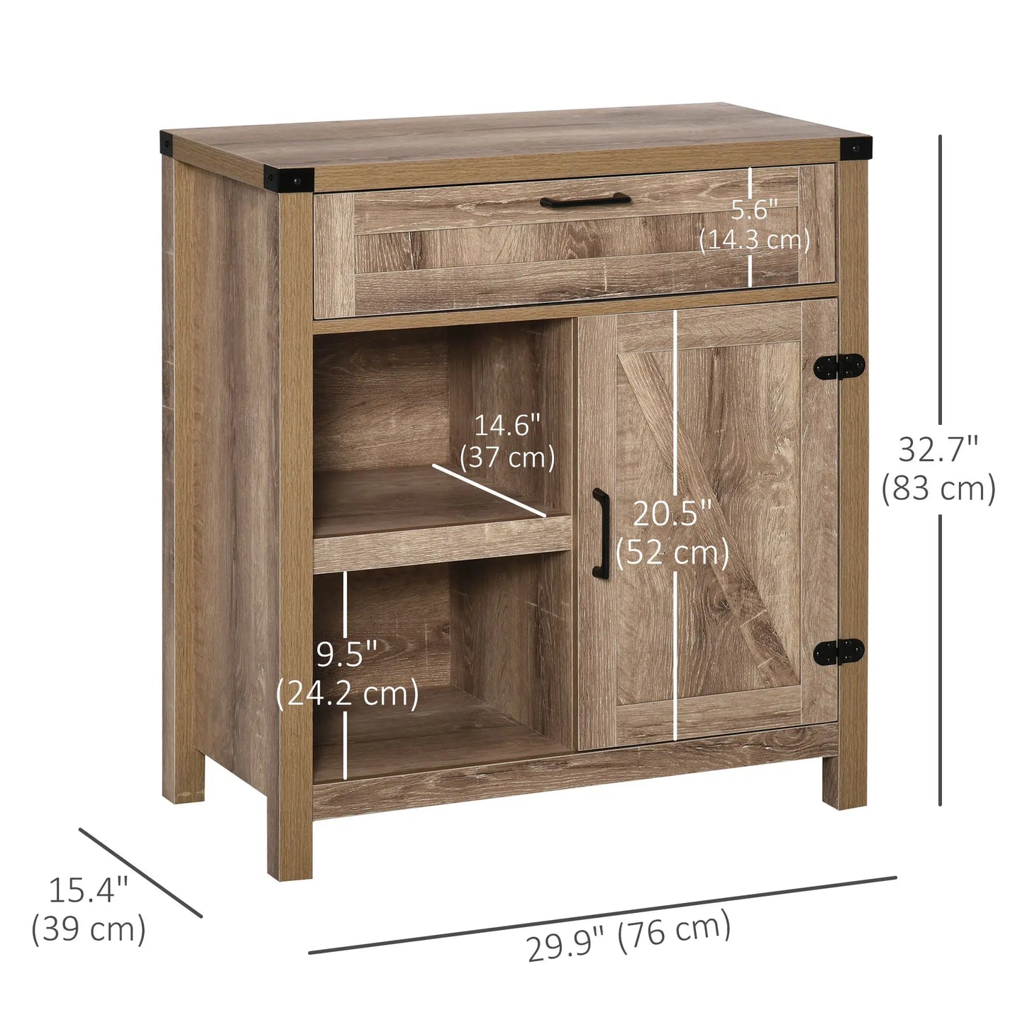 Rustic Barn Door Storage Cabinet, Modern Farmhouse Buffet Sideboard, Light Oak Bar Cabinets at Gallery Canada