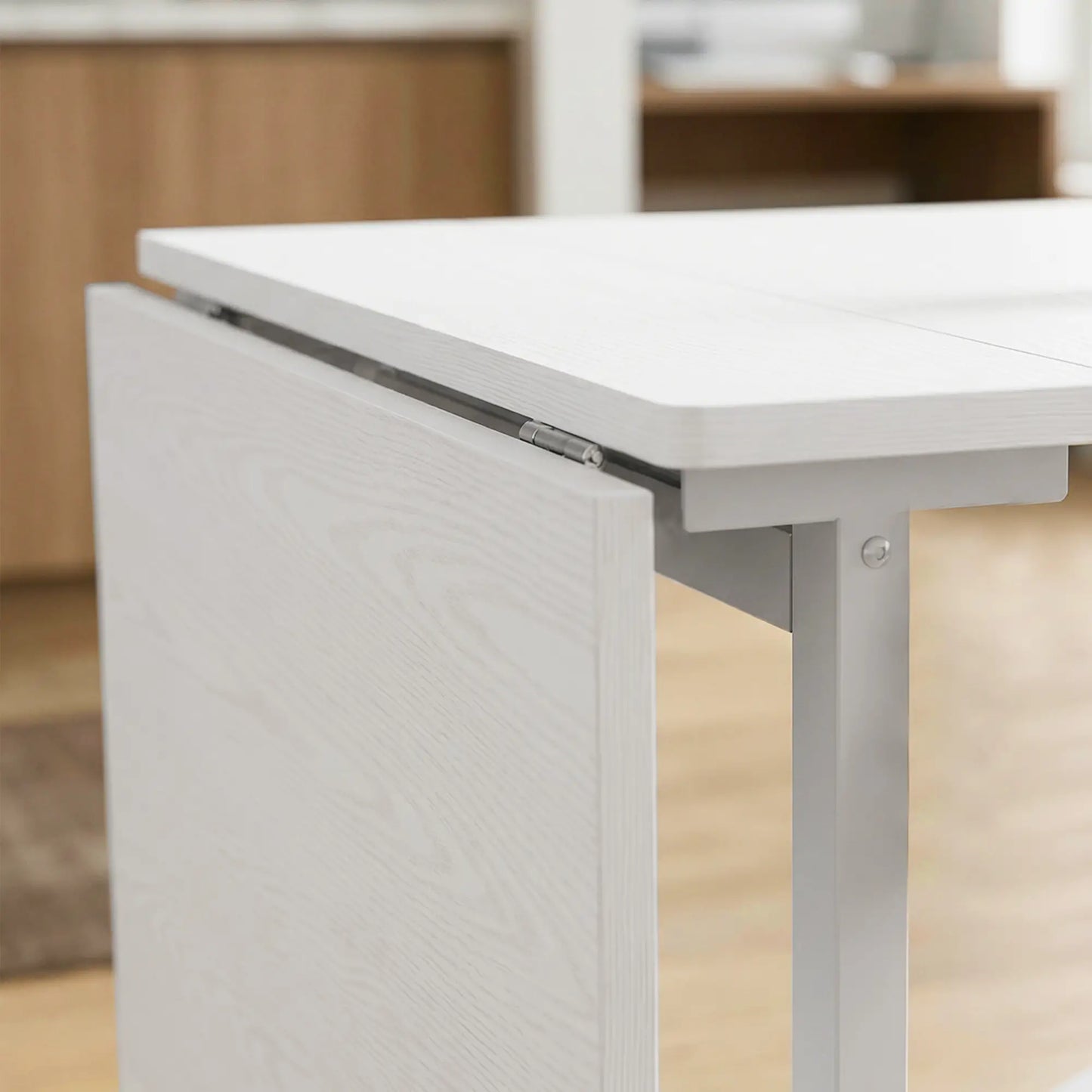 Six-Seater Drop-Leaf Dining Table with Wheels, White Dining Tables at Gallery Canada