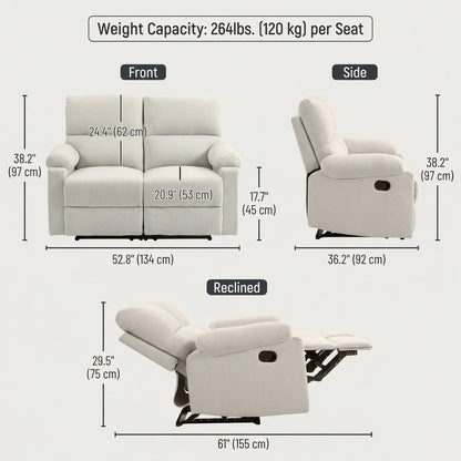 2 Seater Reclining Chair, Loveseat with Footrest, Cream White Sofas & Reclining Chairs at Gallery Canada