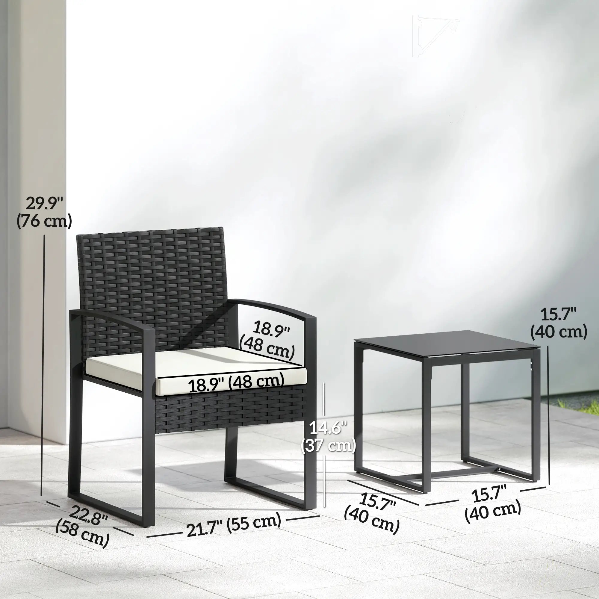 3 Piece Wicker Patio Set, Glass Top Table With Cushions, Cream White Bistro Sets at Gallery Canada