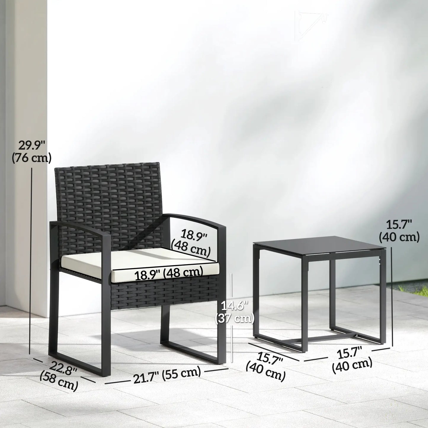 3 Piece Wicker Patio Set, Glass Top Table With Cushions, Cream White Bistro Sets at Gallery Canada
