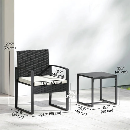 3 Piece Wicker Patio Set, Glass Top Table With Cushions, Cream White Bistro Sets at Gallery Canada