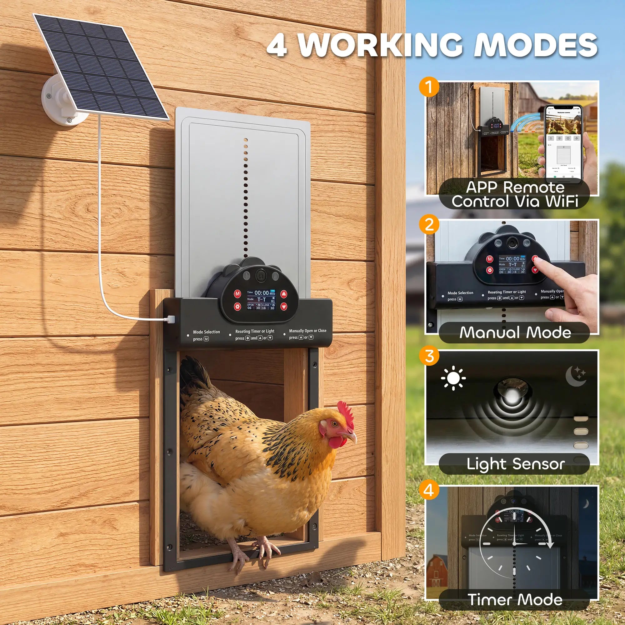 2K HD AI Camera Chicken Coop Door, WiFi Solar Powered, 5200 mAh Battery, Alarm Chicken Coops at Gallery Canada