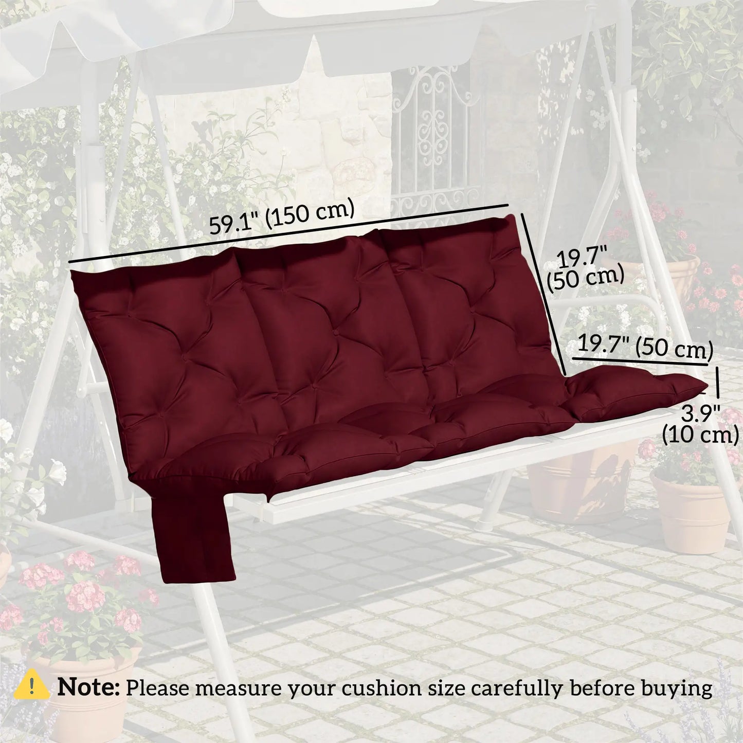 Water-Repellent Bench Cushion, 59.1" x 39.4", Wine Red Patio Chair Cushions at Gallery Canada