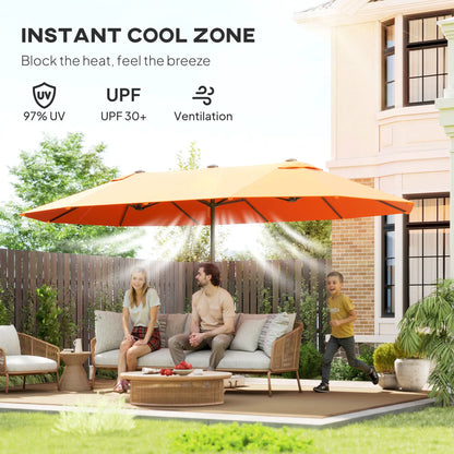15' Outdoor Patio Umbrella, Twin Canopy Sunshade, Steel Table, Lift Crank, Orange Sun Umbrellas at Gallery Canada