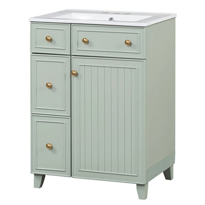 24" Bathroom Vanity, 4 Drawers, Ceramic Sink, Solid Wood, Green+White Sink Cabinets at Gallery Canada