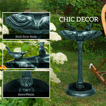 32" Bronze Green Bird Bath With Decorative Birds, Flower Planter Base, Bronze Green Garden Decor at Gallery Canada