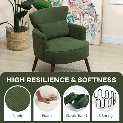 Modern Accent Chair, Upholstered Armchair, Solid Wood Legs, Lumbar Pillow, Green Accent Chairs at Gallery Canada