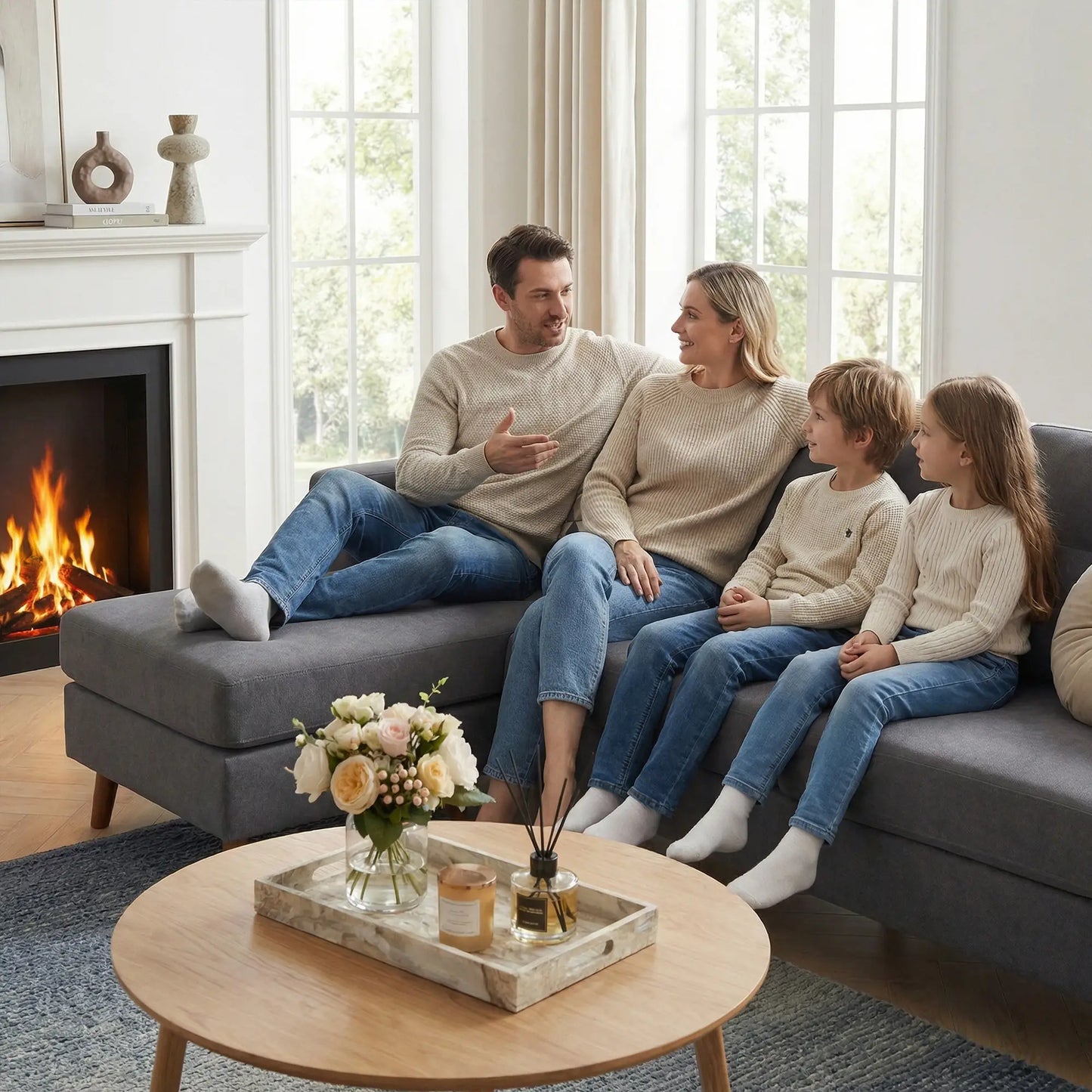 Sectional Sofa with Changeable Chaise, 3 Seat L-Shaped, Dark Grey 3-Seater Sofas at Gallery Canada