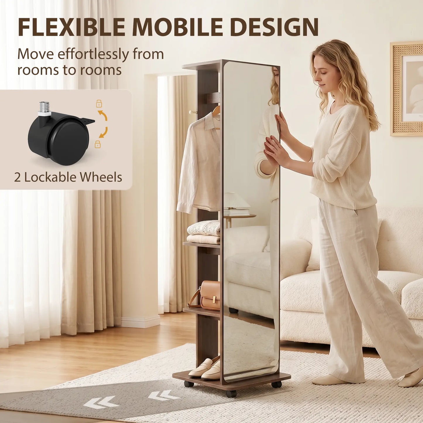Full Length Floor Mirror With Storage Shelves, Wood Grain, Brown Full Length Mirrors at Gallery Canada