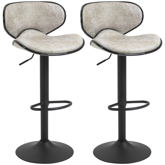 Vintage Bar Stool Set of 2 Microfiber Cloth Adjustable Height Armless Chairs with Swivel Seat, Taupe Grey - Gallery Canada