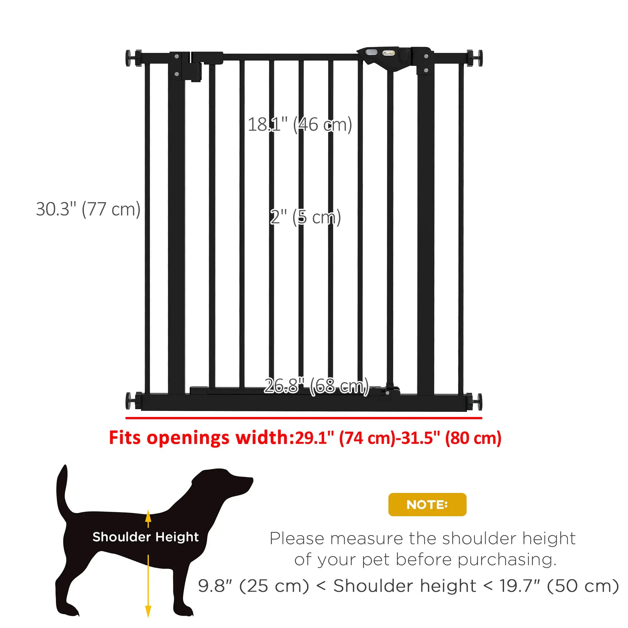30 Inch Tall Pet Gate With Door, Pressure-Mounted, Black Houses, Kennels & Pens at Gallery Canada