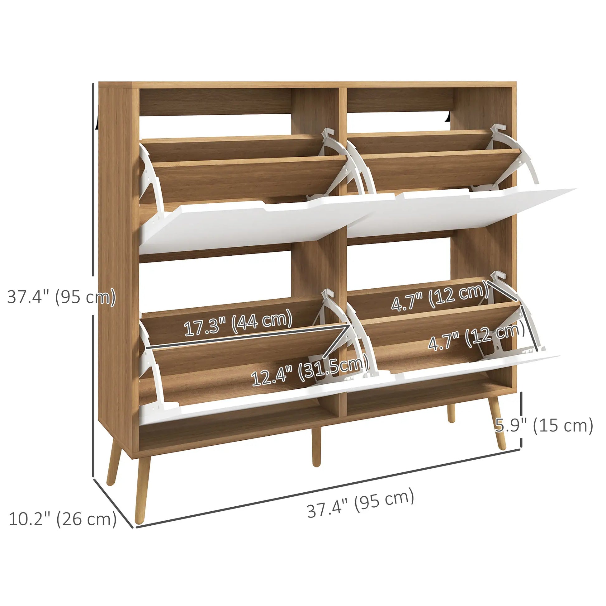 Shoe Storage Cabinet, 4 Flip Drawers, Adjustable Shelf, Holds 8-16 Pairs, Natural Shoe Storage Cabinets & Racks at Gallery Canada
