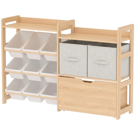 Wooden Toy Storage Organizer, Rolling Chest, 2 Drawers, 2 Shelves, 9 Bins Baby & Kids Storage Multi Colour at Gallery Canada