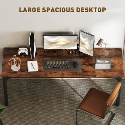 79 Inch Computer Desk, Metal Legs, Rustic Brown Computer Desks at Gallery Canada