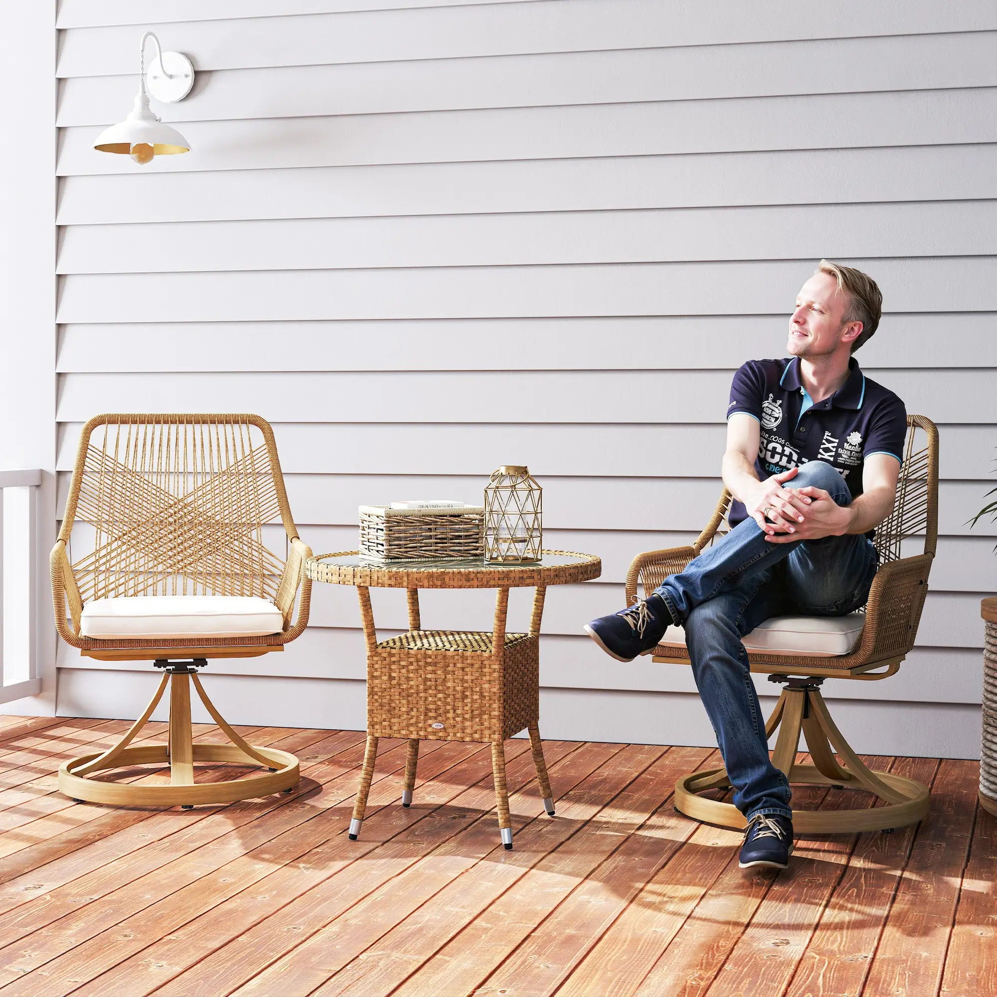 Outdoor Swivel Dining Chairs Set of 2, Patio Rattan with Cushions, Khaki Patio Chairs at Gallery Canada