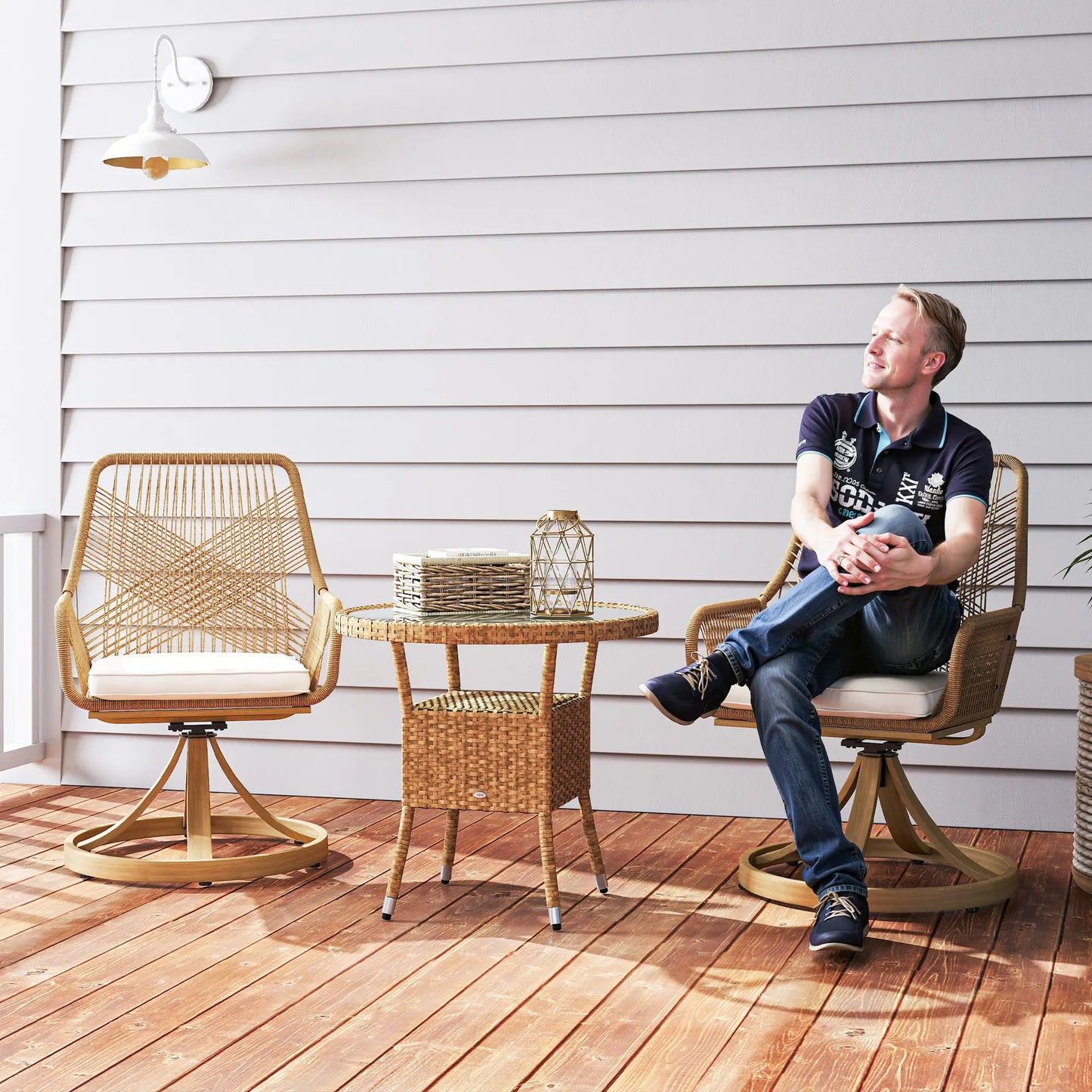 Outdoor Swivel Dining Chairs Set of 2, Patio Rattan with Cushions, Khaki Patio Chairs at Gallery Canada