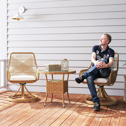 Outdoor Swivel Dining Chairs Set of 2, Patio Rattan with Cushions, Khaki Patio Chairs at Gallery Canada