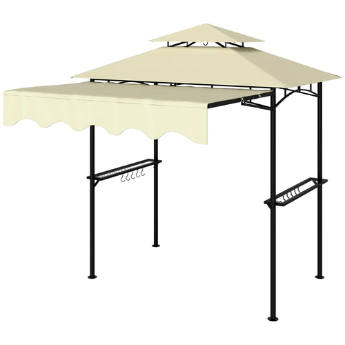8' x 7.6' Grill Gazebo, Double Tiered, With Side Awning, Beige