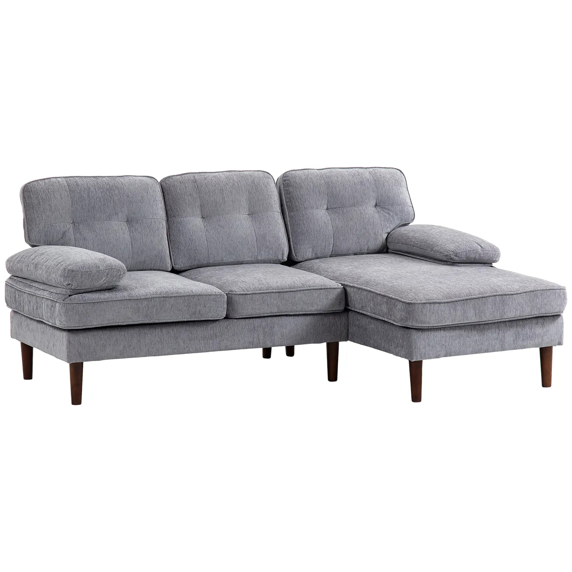 Modern Corner Couch with Right Chaise Lounge, Tufted 3-Seater Sofa with Wooden Legs for Living Room, Grey 3-Seater Sofas Grey, Brown at Gallery Canada
