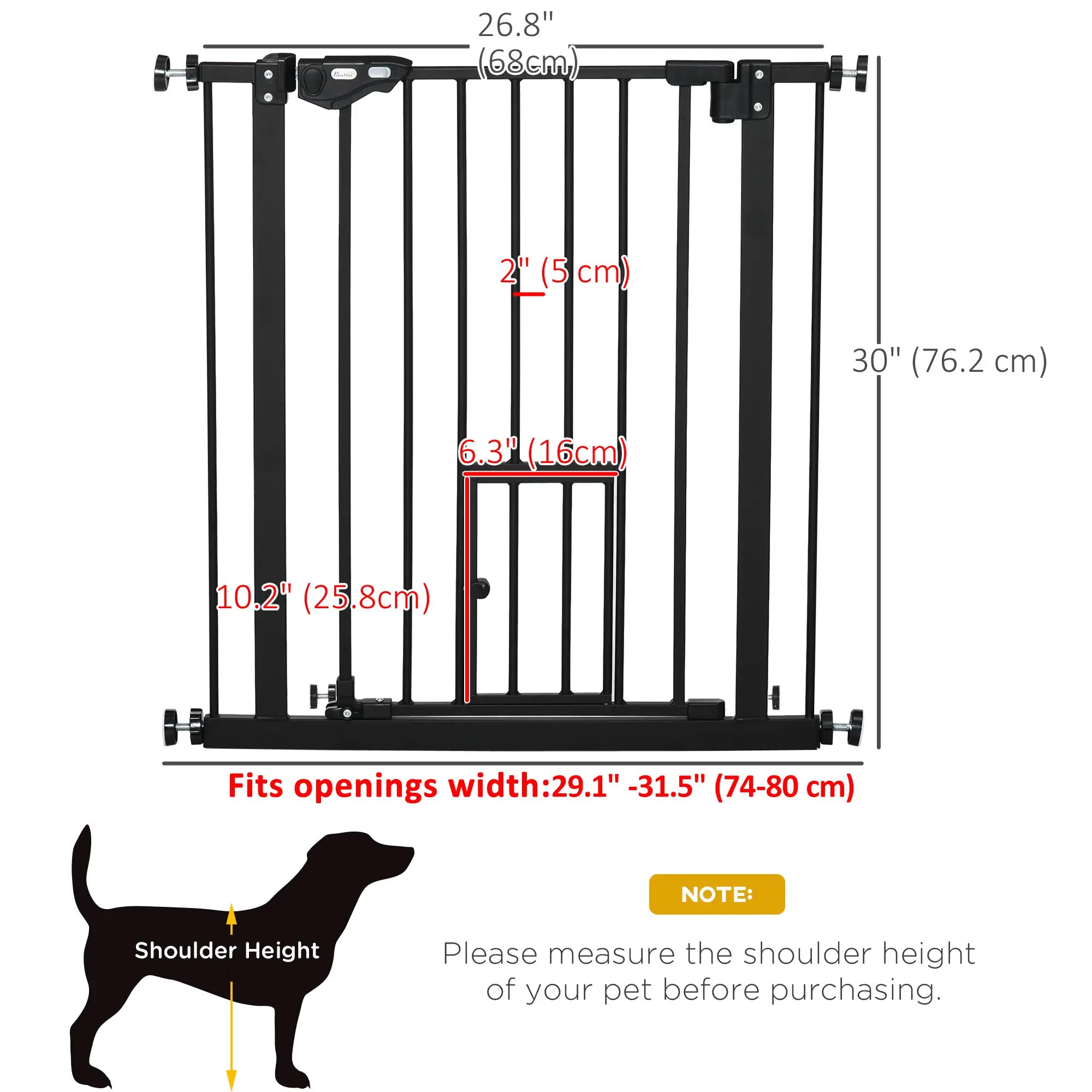 Retractable Gate, Extra Wide 29-32 Inch, Press-Mounted with Cat Door Houses, Kennels & Pens at Gallery Canada