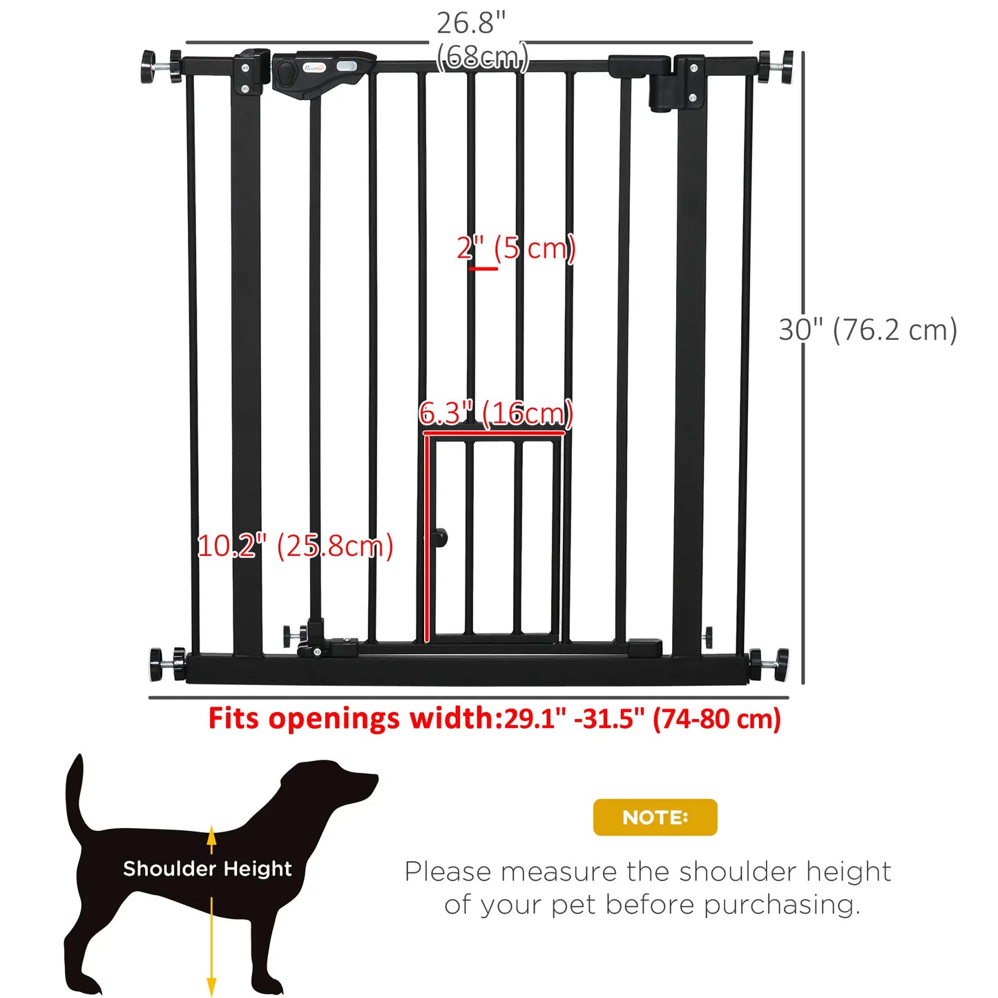 Retractable Gate, Extra Wide 29-32 Inch, Press-Mounted with Cat Door Houses, Kennels & Pens at Gallery Canada
