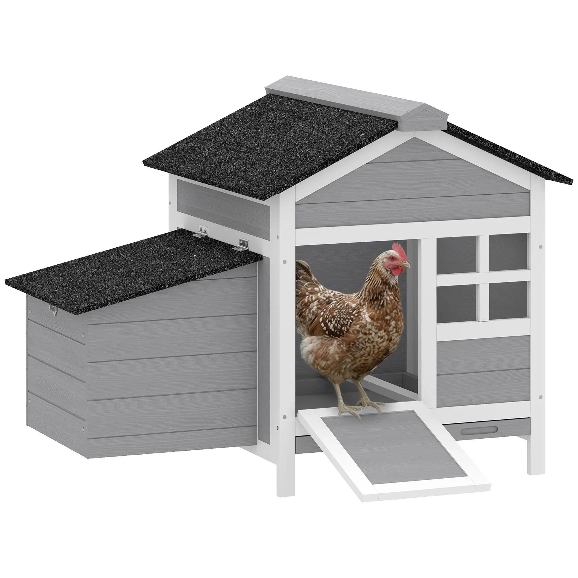 Wooden Chicken Coop With Nesting Box, Pull-Out Metal Tray, 36