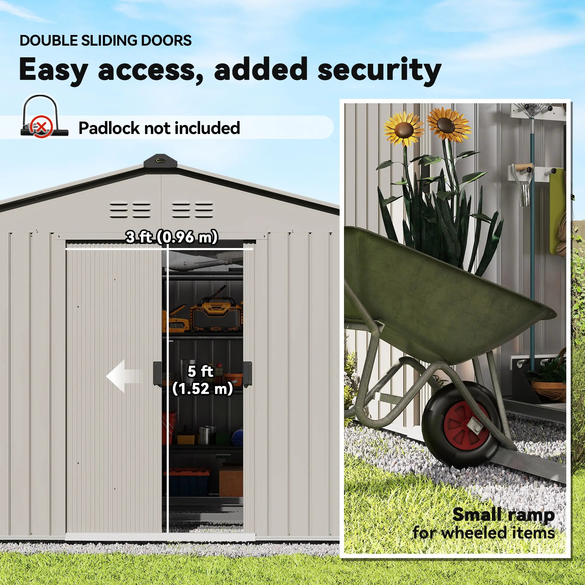 9.1' x 6.4' x 6.3' Garden Storage Shed with Foundation Kit, Double Doors, Grey Sheds at Gallery Canada
