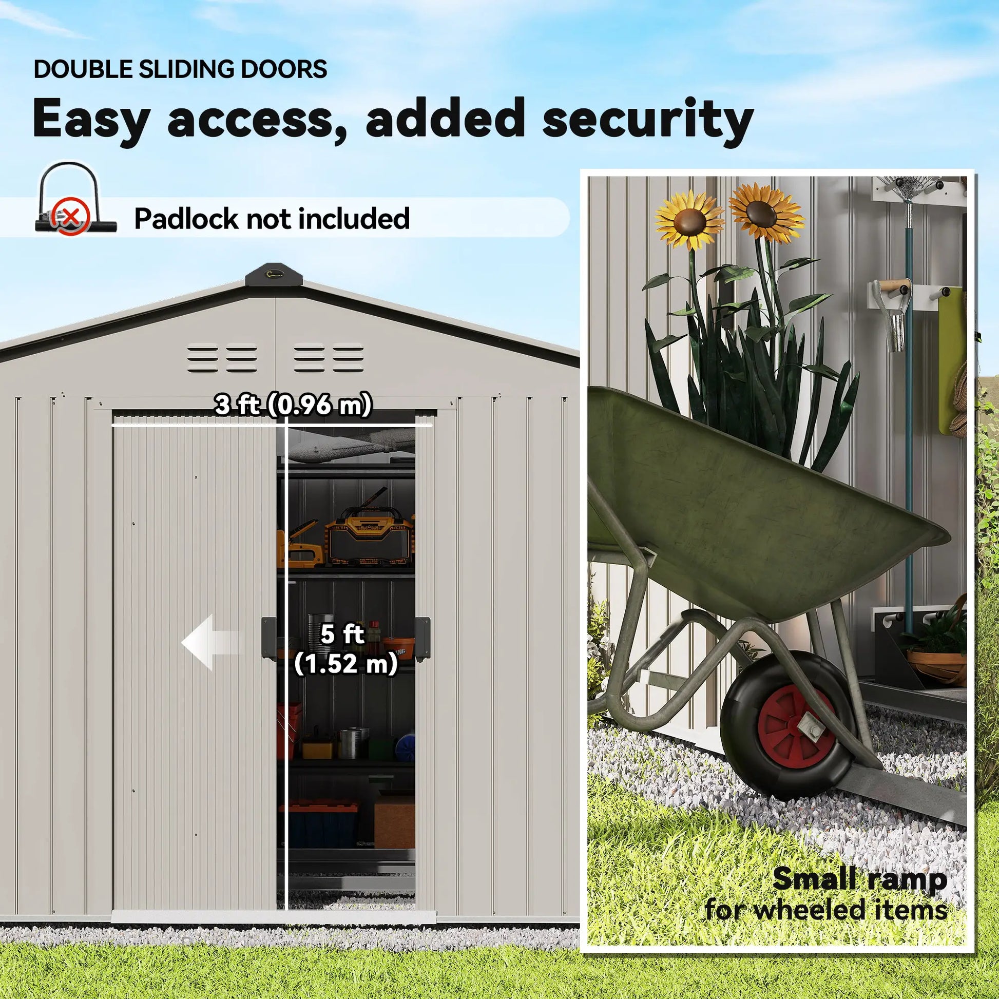 9.1' x 6.4' x 6.3' Garden Storage Shed with Foundation Kit, Double Doors, Grey Sheds at Gallery Canada