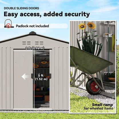 9.1' x 6.4' x 6.3' Garden Storage Shed with Foundation Kit, Double Doors, Grey Sheds at Gallery Canada