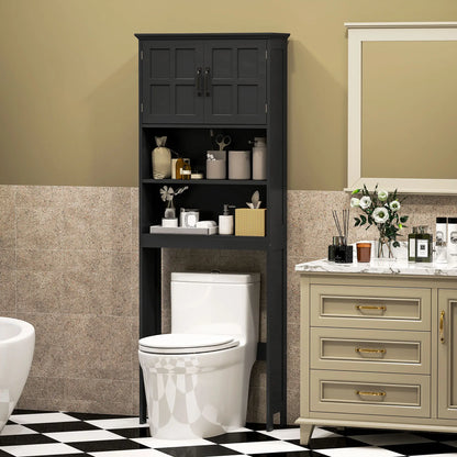 Modern Over Toilet Storage, Bathroom Cabinet with Shelves, Double Door, Black Bathroom Cabinets at Gallery Canada