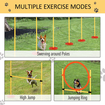 3PCs Portable Pet Agility Training Obstacle Set for Dogs w/ Adjustable Weave Pole, Jumping Ring, Adjustable High Jump at Gallery Canada