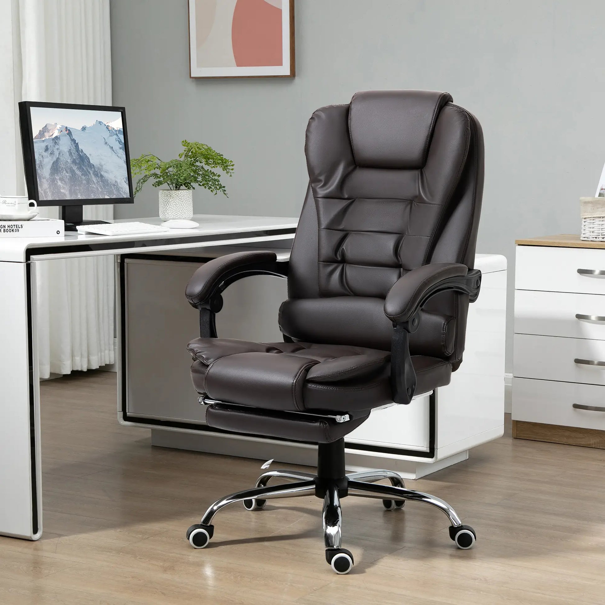 High Back Office Chair, PU Leather, Retractable Footrest, Padded Armrest, Coffee Executive & Manager Chairs at Gallery Canada