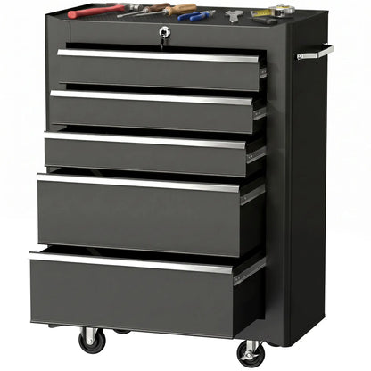 5-Drawer Rolling Tool Cabinet, Lockable Tool Chest, Black Tool Organizers at Gallery Canada