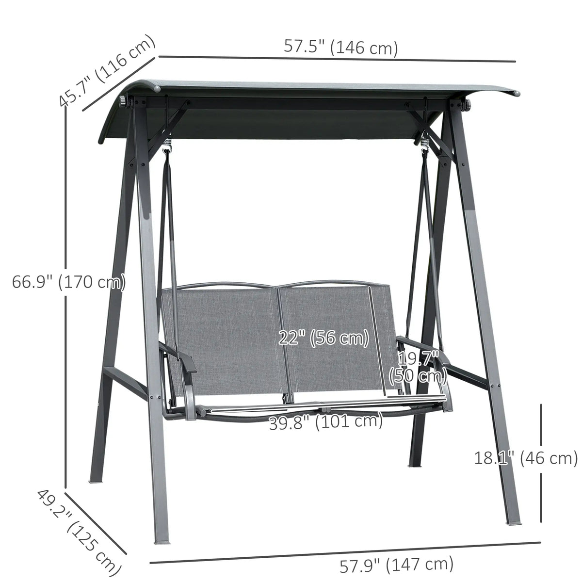 2-Seat Outdoor Porch Swing With Adjustable Canopy, Removable Seat, Steel Frame Patio Swings with Stand at Gallery Canada