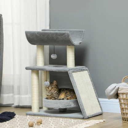 Small Cat Tree with Perch, Scratching Posts, Light Grey Cat Posts at Gallery Canada
