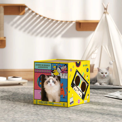 2 in 1 Cardboard Cat House, Cat Scratcher with Scratching Board Cat Houses at Gallery Canada