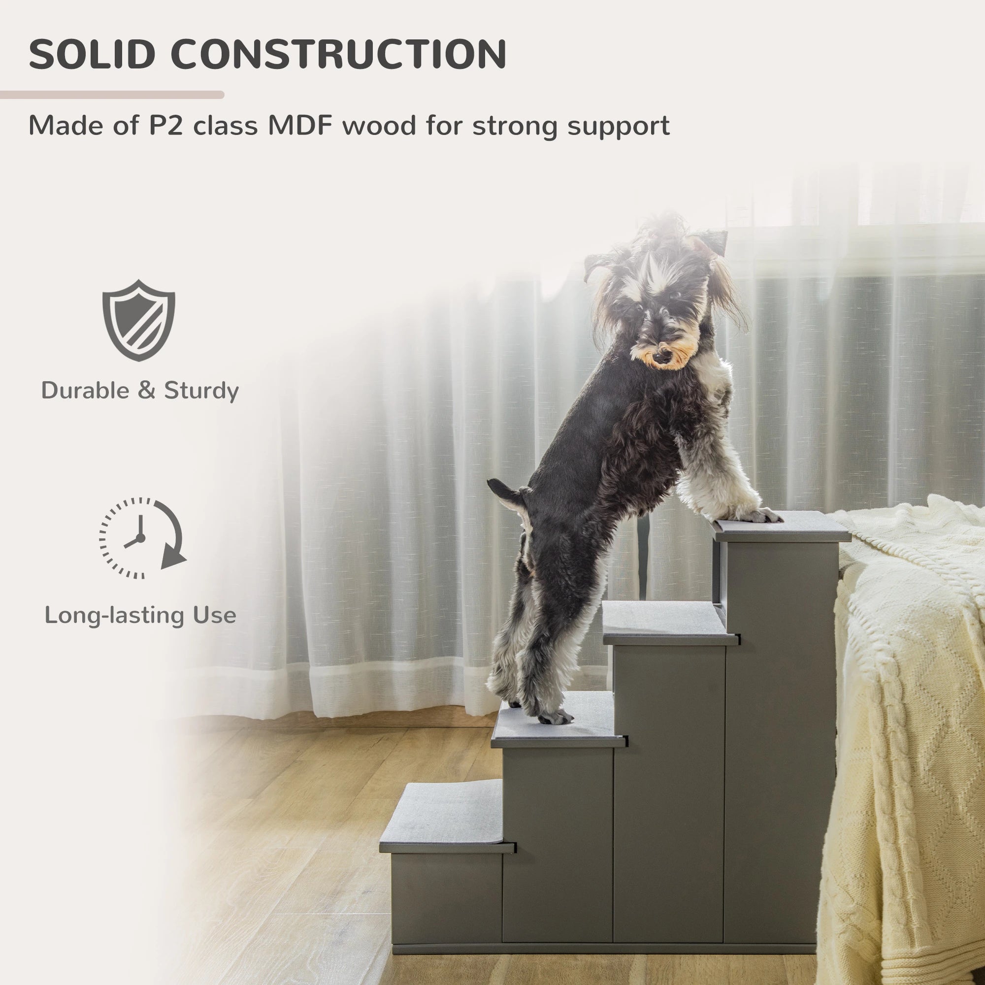 Dog Pet Stairs for Bed, Cat Ladder for Couch, Non-Slip Carpet, 15.7